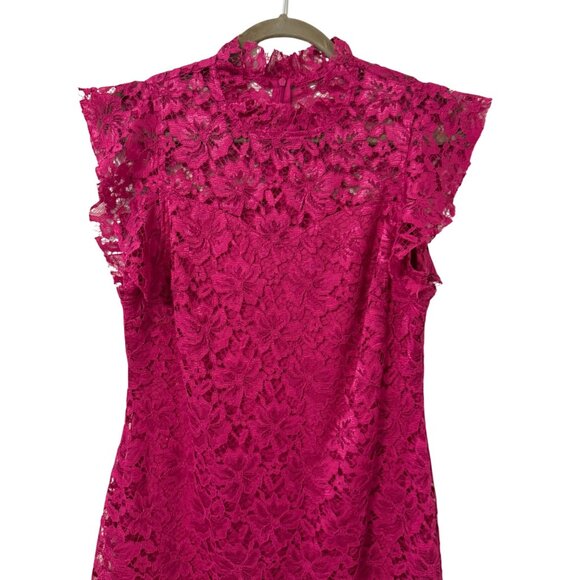 Enfocus Studio Fuchsia Lace  Dress W/ Flutter Sleeves Size 10 dress - Picture 4 of 10